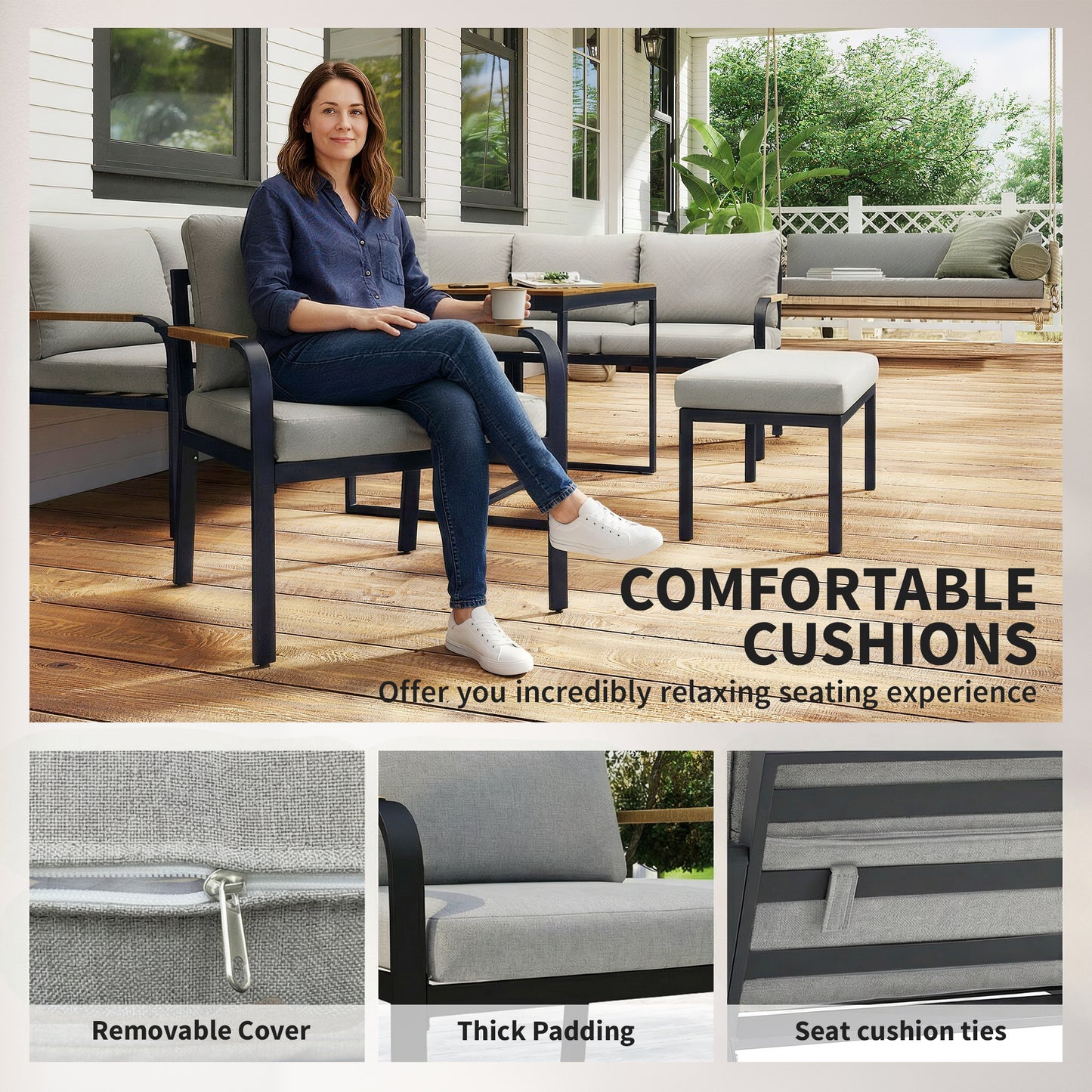 Outsunny 7 Seater Garden Furniture Set, Metal Garden Sofa Set with Cushions, Outdoor Furniture Conversation Sets, Light Grey