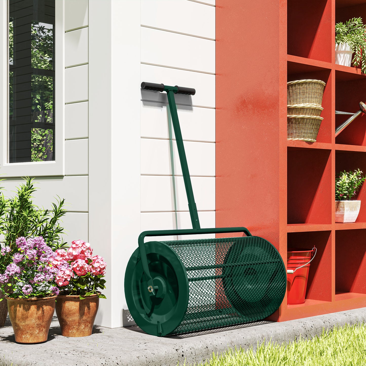 Outsunny Compost Spreader Metal Mesh Basket Green 24"