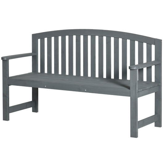Outsunny 2 Seater Wooden Garden Bench with Armrest Outdoor Furniture Chair for Park Balcony Grey