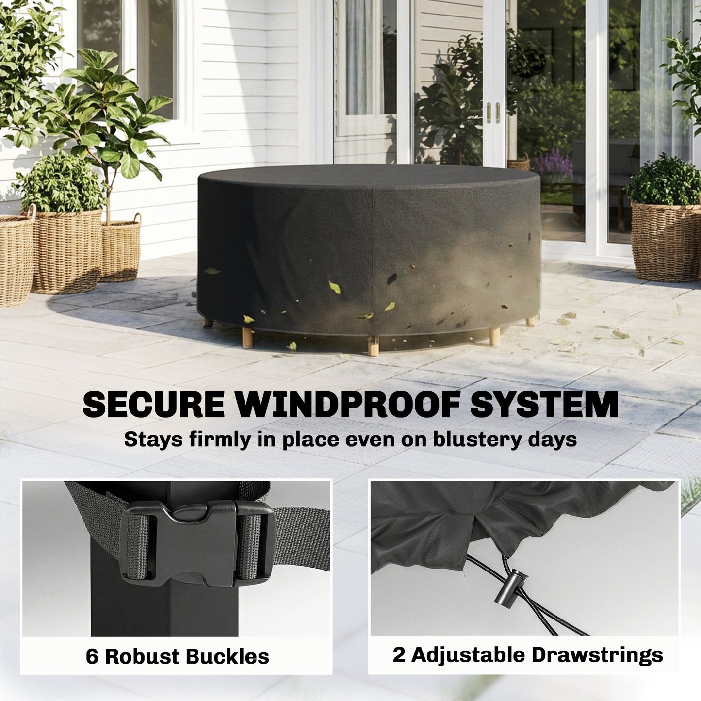Outsunny Round Garden Furniture Cover, Waterproof Garden Table Cover, 420D Heavy Duty Oxford for Outdoor, Ø214 x 70 cm, Black