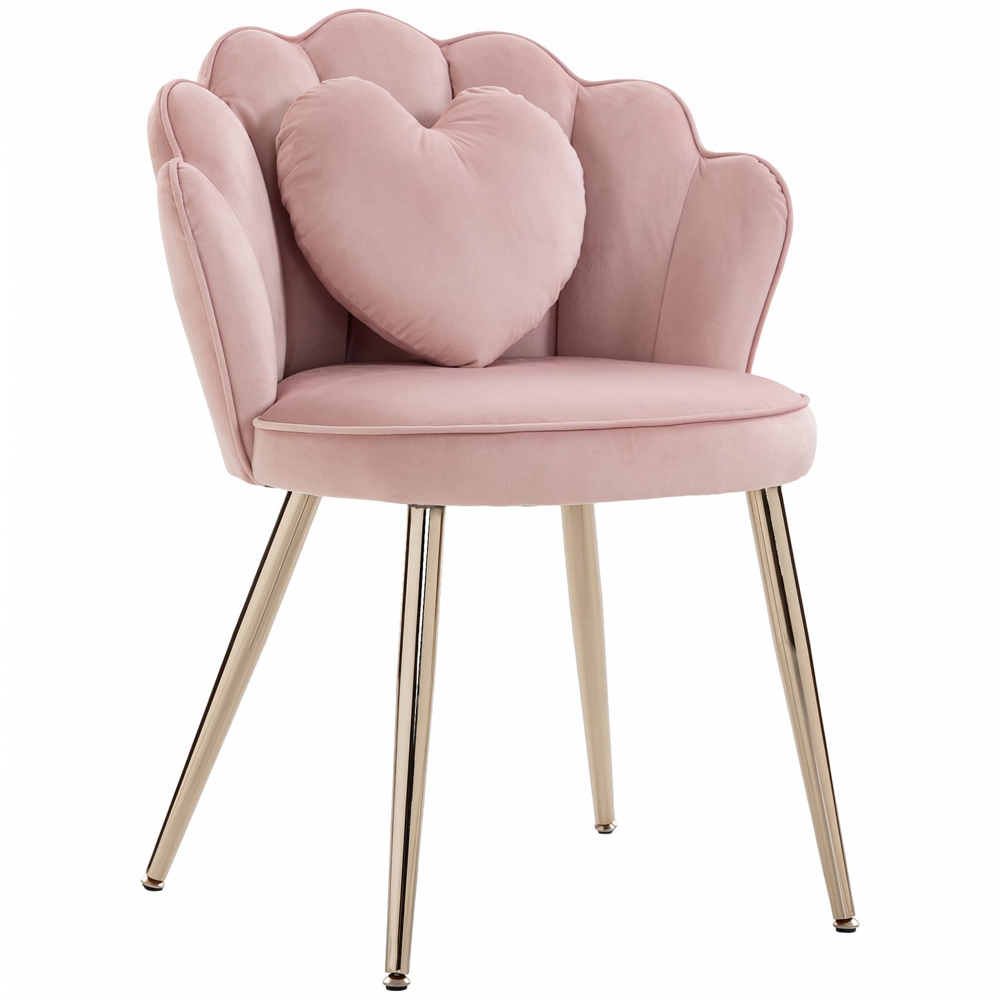 HOMCOM Accent Chair Velvet Upholstered Armchair Lotus Back Heart Pillow Lumbar Pillow Metal Legs Soft Pink