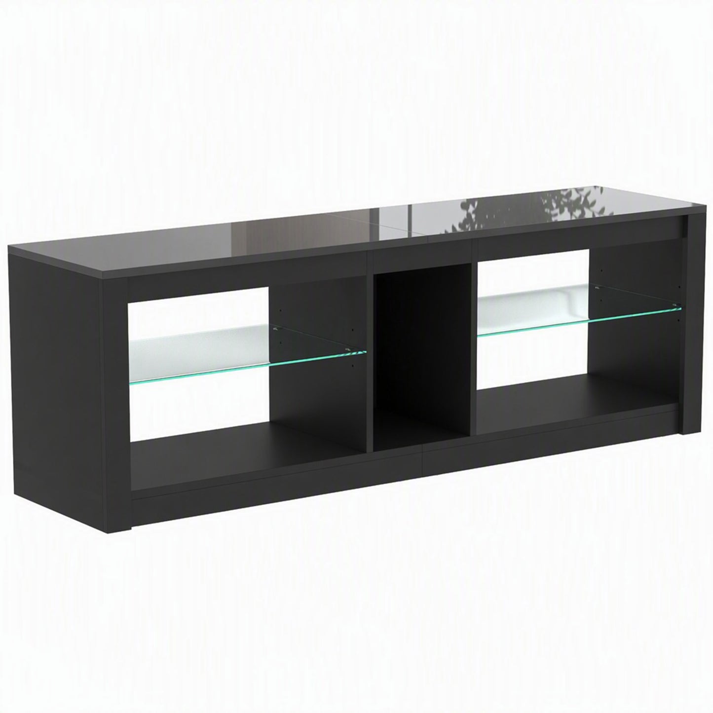 HOMCOM TV Stand Cabinet with LED Lights and Remote Control for TVs up to 65", Entertainment Centre with Storage Shelves, Black