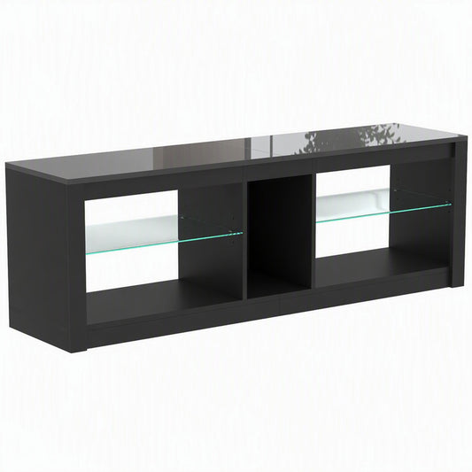HOMCOM TV Stand Cabinet with LED Lights and Remote Control for TVs up to 65", Entertainment Centre with Storage Shelves, Black