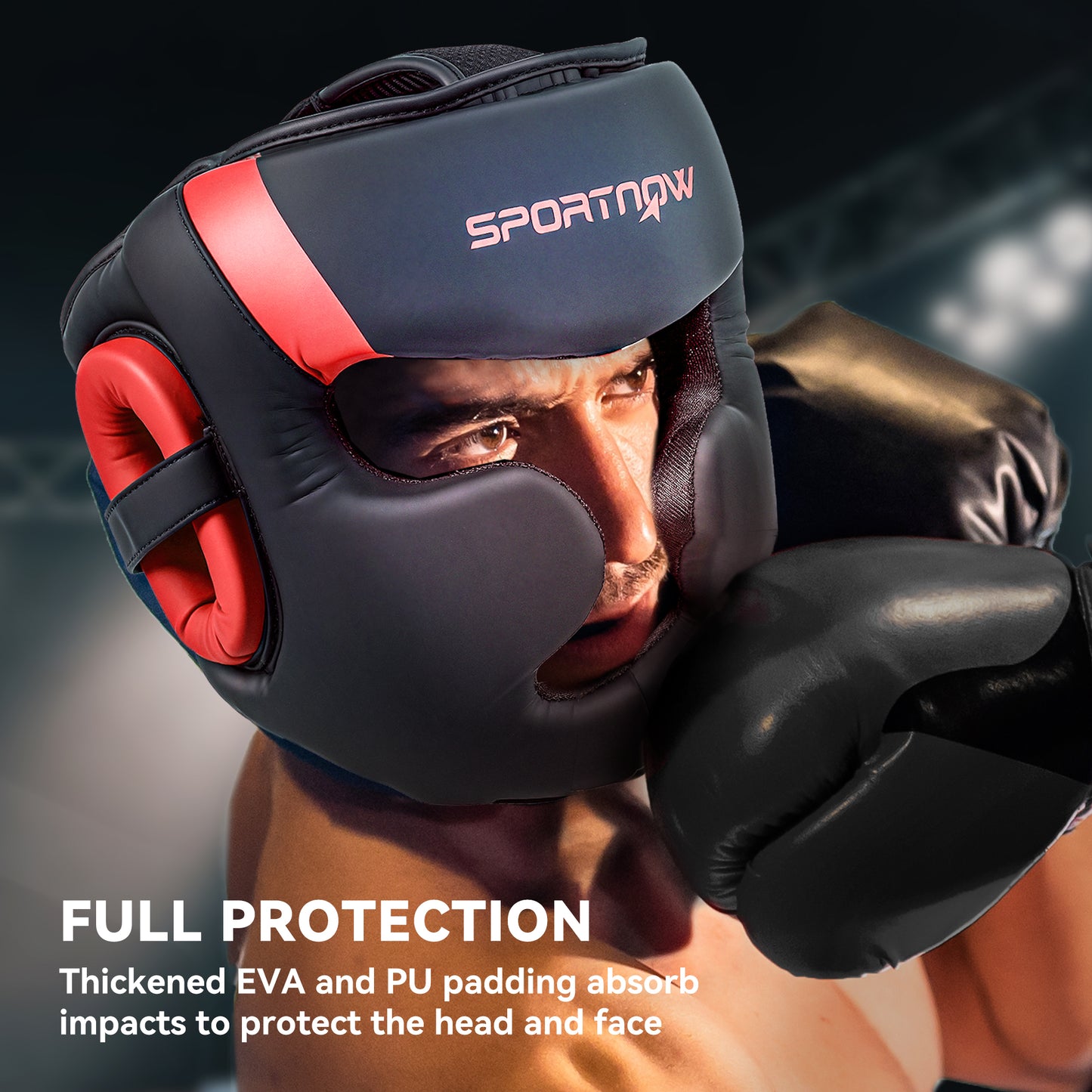 SPORTNOW Boxing Headguard, Adjustable Full Face Protection, Martial Arts, Red