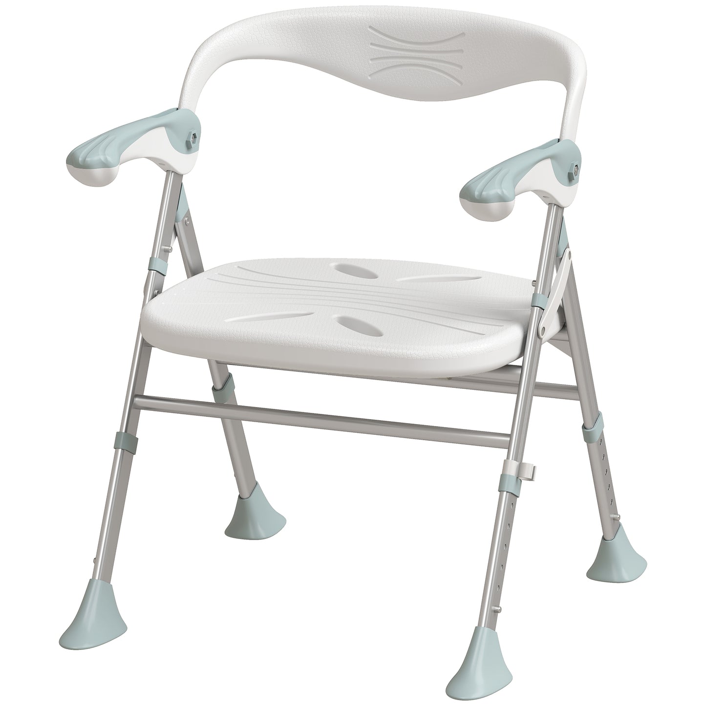 HOMCOM Foldable Shower Chair with Flip-Up Armrests, Shower Stool with Adjustable Height, Tool-Free Assembly, 136 kg