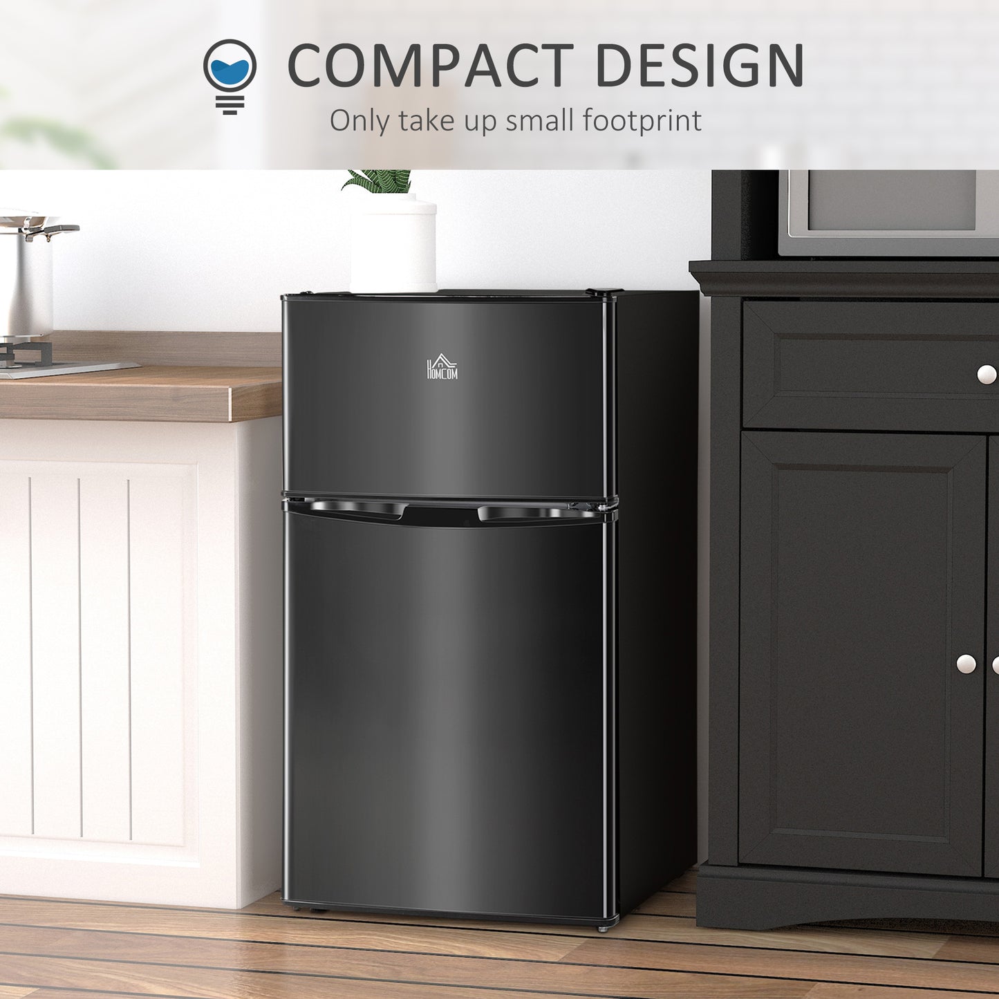 HOMCOM 88L Under Counter Fridge Freezer, 2 Door Small Refrigerator with 5-Setting Thermostat, 3 Star Freezer Rating, Black