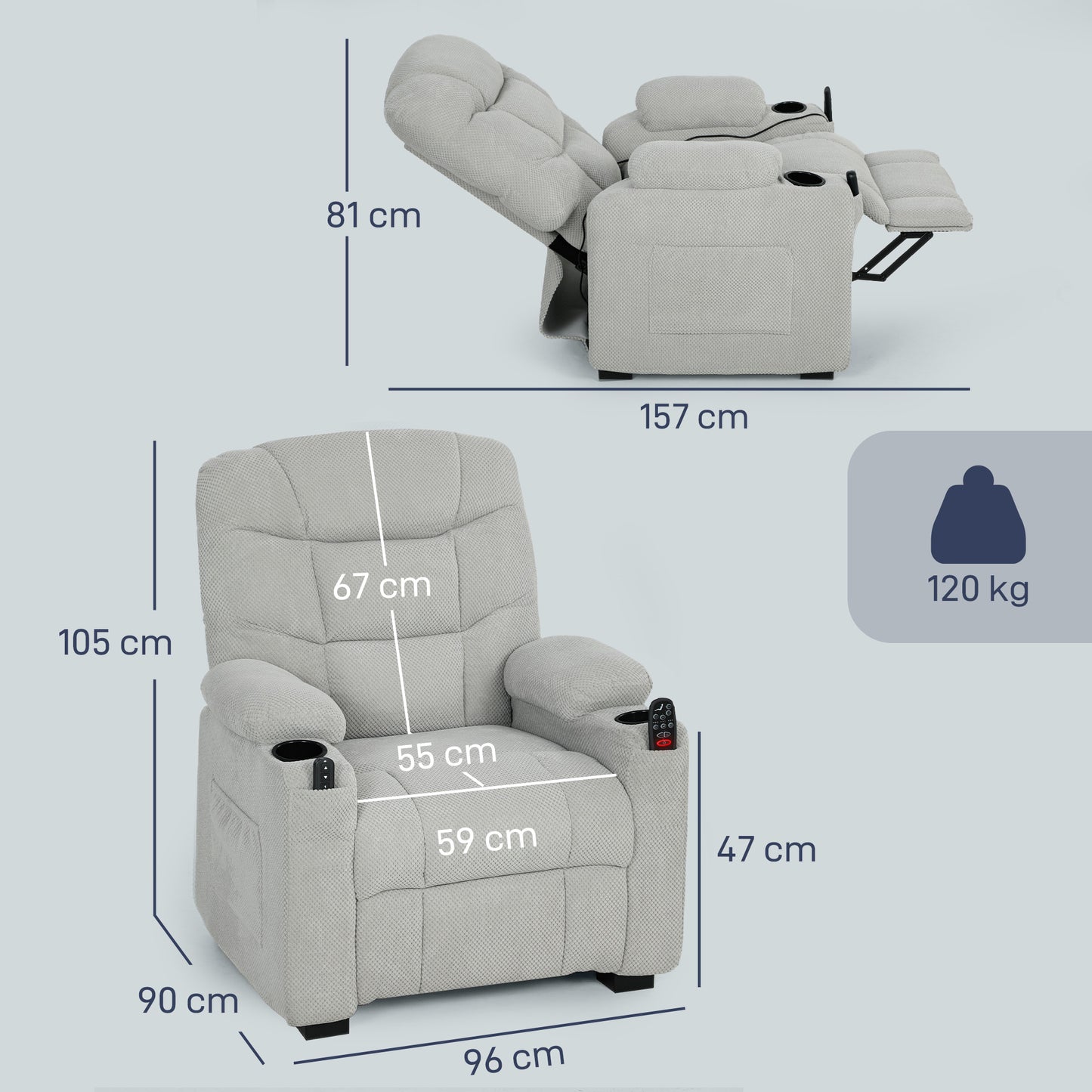 HOMCOM Electric Massage Recliner Chair with Heat Grey