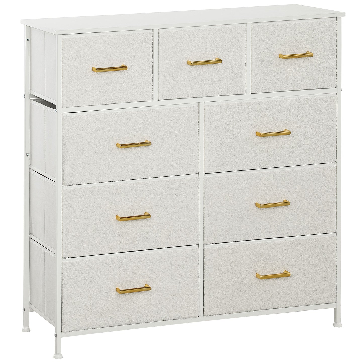 HOMCOM Chest of Drawers with 9 Fabric Drawers, Boucle Storage Organizer, Steel Frame, Fabric Dresser for Bedroom, Cream White