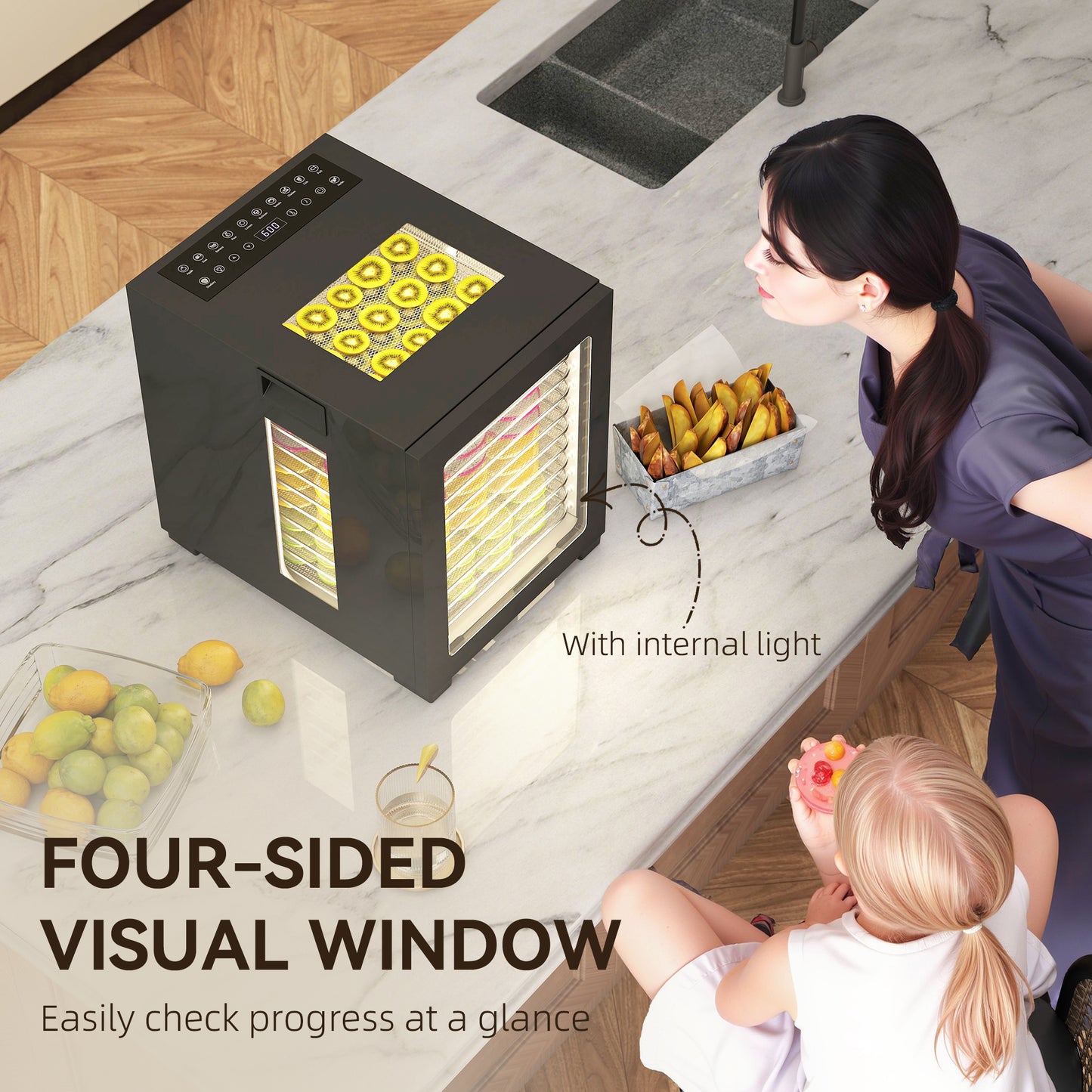 HOMCOM 12-Tray 40-70℃ Food Dehydrator - Black