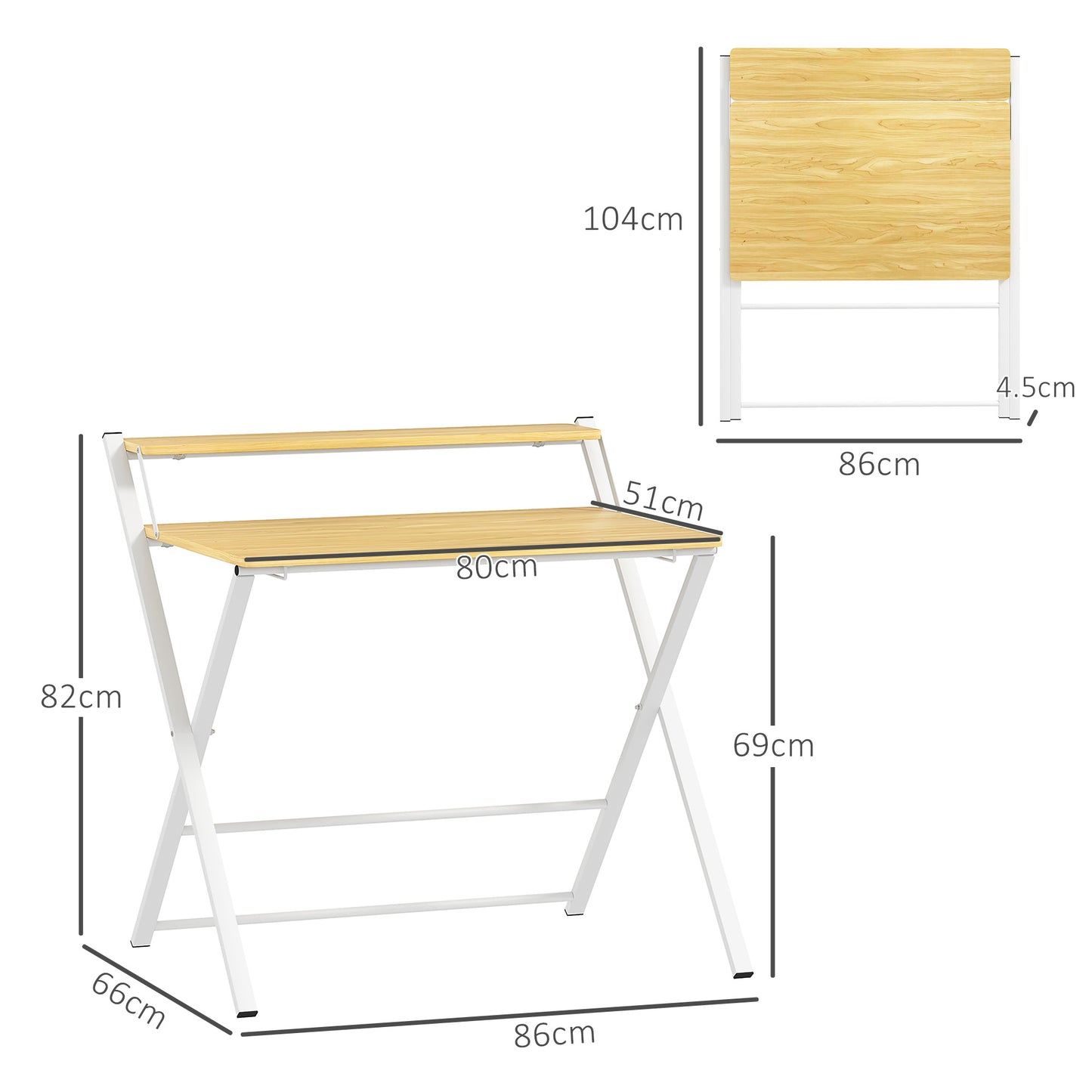 HOMCOM Compact Folding Desk for Small Spaces, Maple Wood-effect