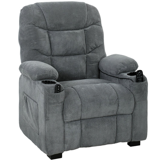 HOMCOM Recliner Armchair with Vibration Massage, Heat, Whisper-Quiet Motor, Memory Function, Power Reclining Chair, Dark Grey