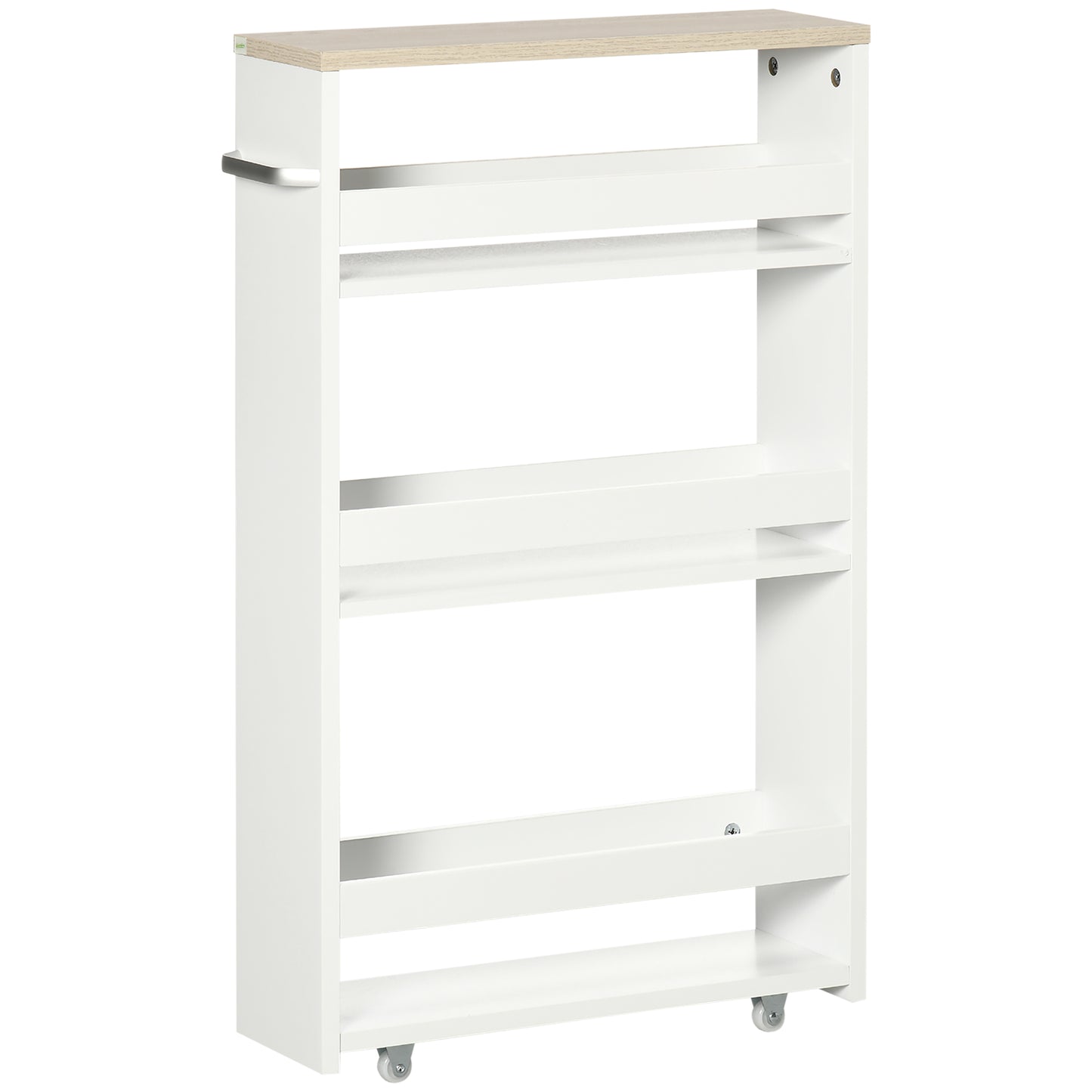 kleankin 3-Tier storage trolley rolling storage cart shelf for narrow kitchen bathroom laundry office with handle - 48 x 15 x 80 cm white