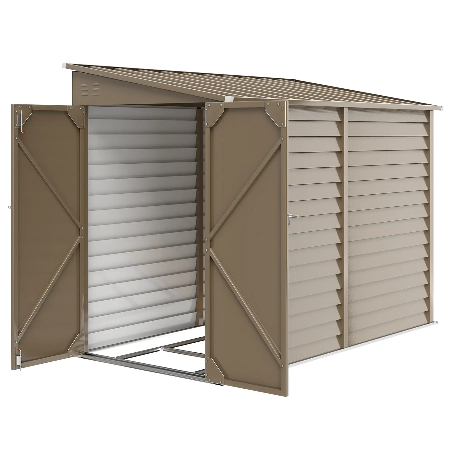 Outsunny 5 x 9ft Galvanised Metal Garden Shed with Foundation Kit, Outdoor Lean-to Shed, Tool Storage House with Lockable Doors, Gloves and 2 Air Vents for Patio, Garden, Brown