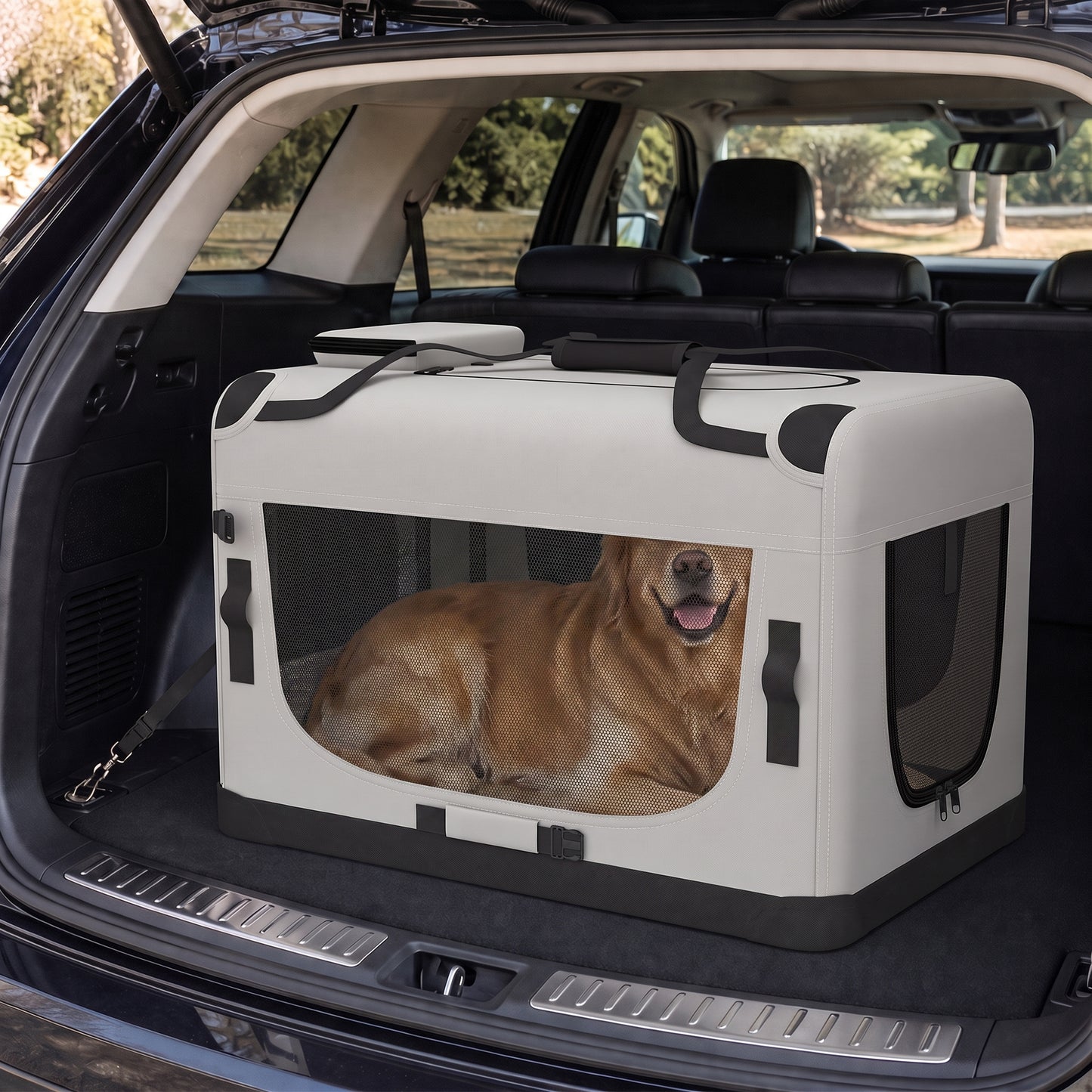 PawHut Pet Carrier Bag, Soft-Sided Dog Carrier with Security Buckle Strap, Washable Cushion and Folded Bowl, Light Grey