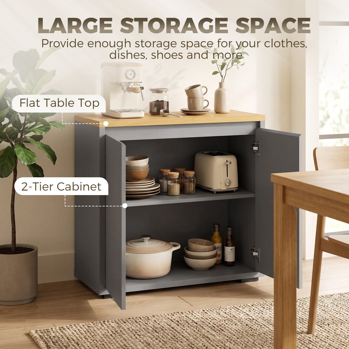 HOMCOM Kitchen Sideboard, Storage Cabinet with Double Doors and Adjustable Shelf for Living Room, Entryway, Grey