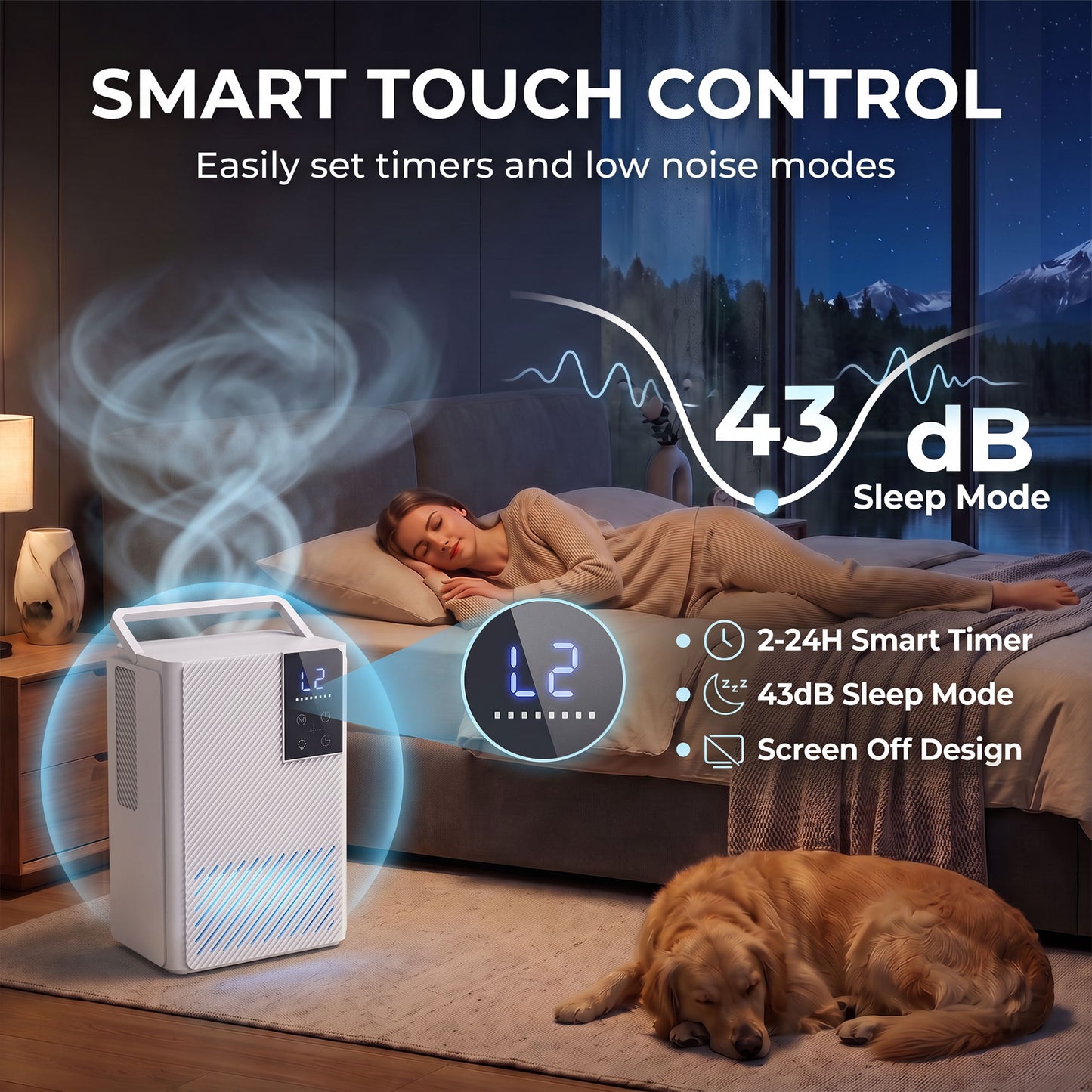 HOMCOM 400mL/Day Small Dehumidifier, RGB Mood Lights, 24H Timer, LED Display, Dehumidifier for Home Damp, White