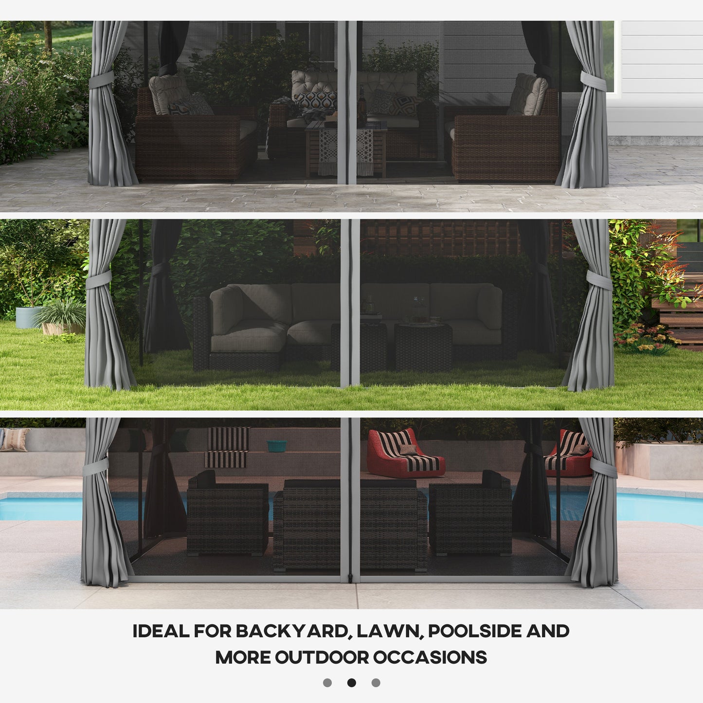 Outsunny 3 x 4m Aluminium Garden Gazebo, Marquee Canopy Shelter Pavilion Party Tent with Nets and Curtains for Garden and Deck, Light Grey