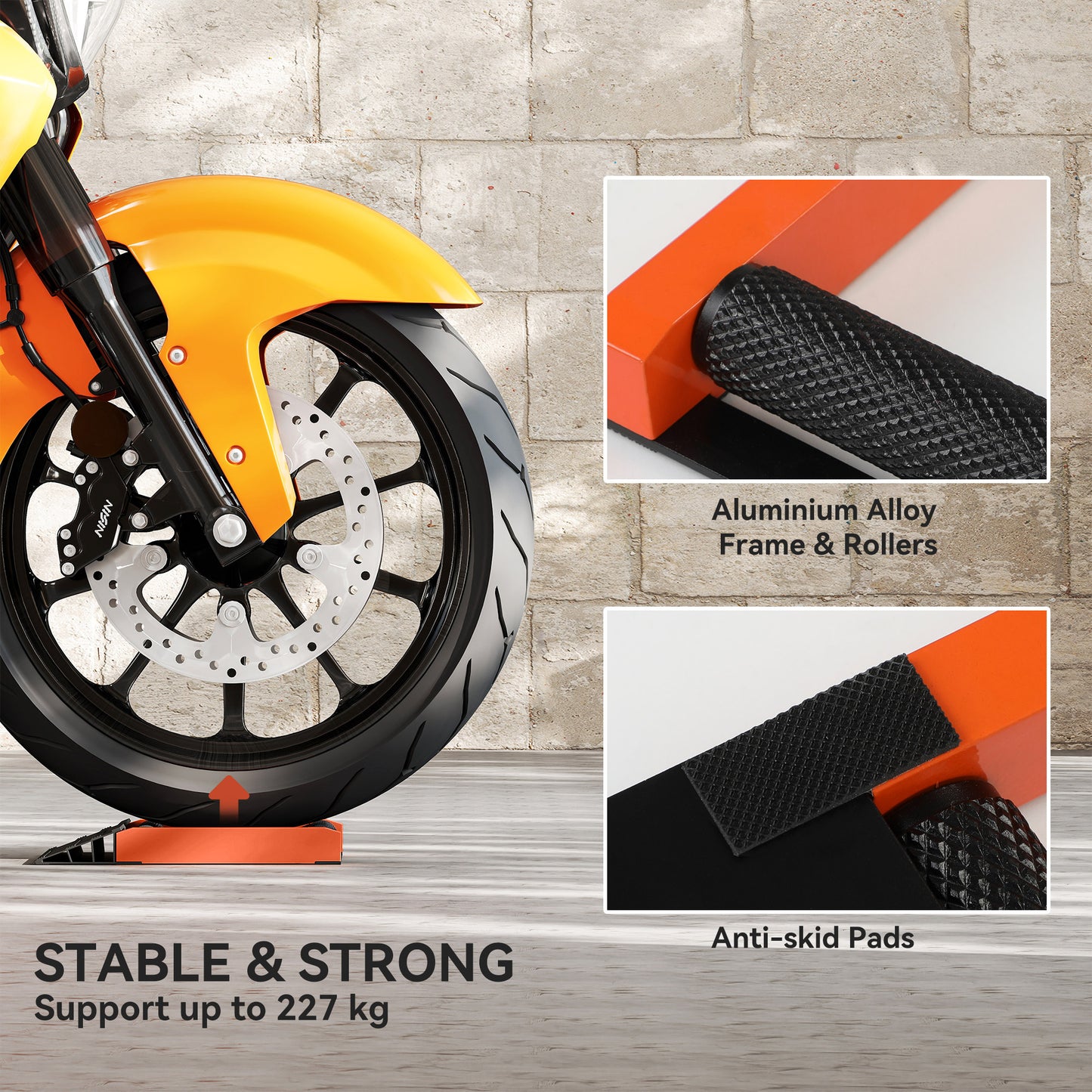 HOMCOM Motorcycle Wheel Cleaning Roller Stand, Aluminum Frame for Tyre Cleaning & Chain Lubrication, Fits <180mm Tyres & <500lb Bikes, Black