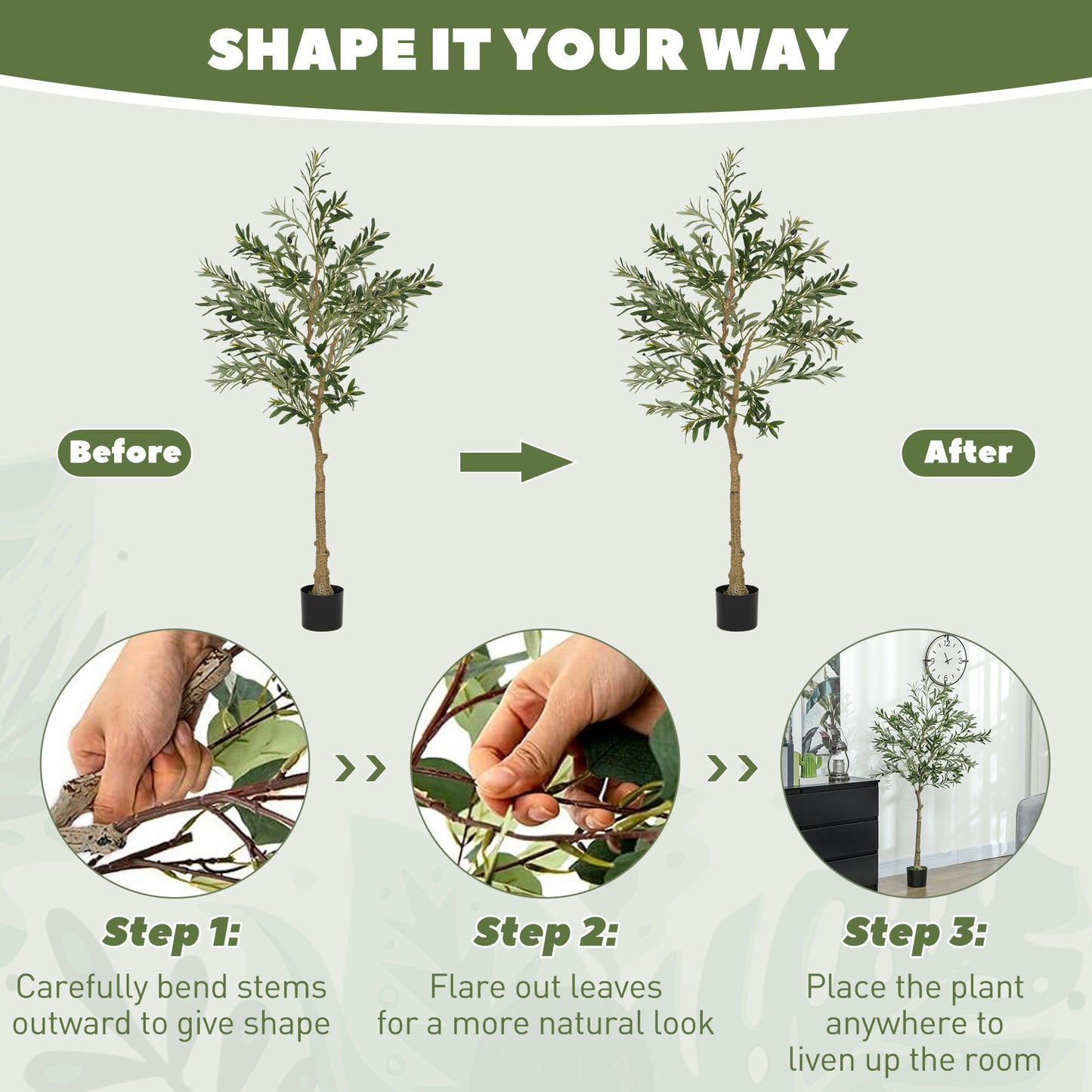 HOMCOM Set of 2 Artificial Silk Olive Trees in Pot, 5ft/150cm with 720 Leaves and 32 Olives for Indoor Decor, Home or Office, Green