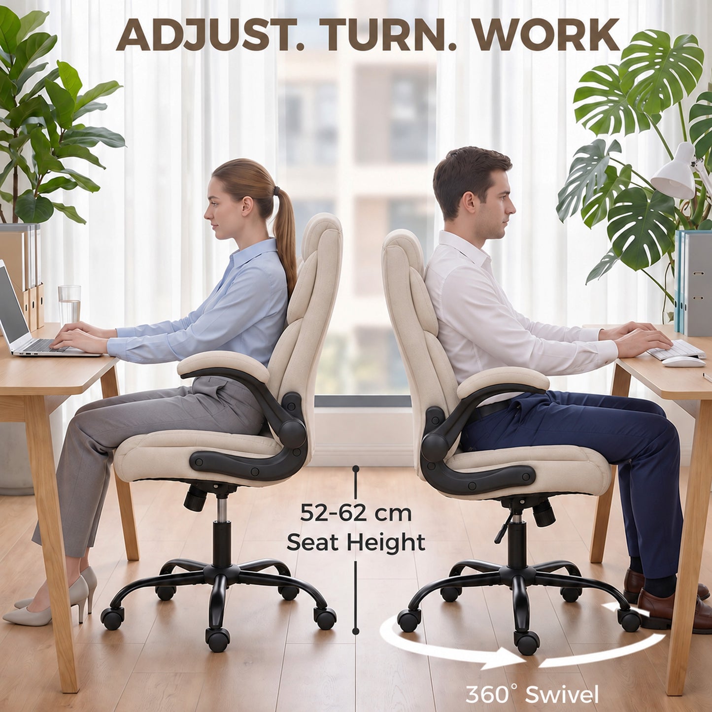 HOMCOM Office Chair, Executive Desk Chair with Flip-up Armrest, Thick Padding, 360 Degree Swivel, Cream White