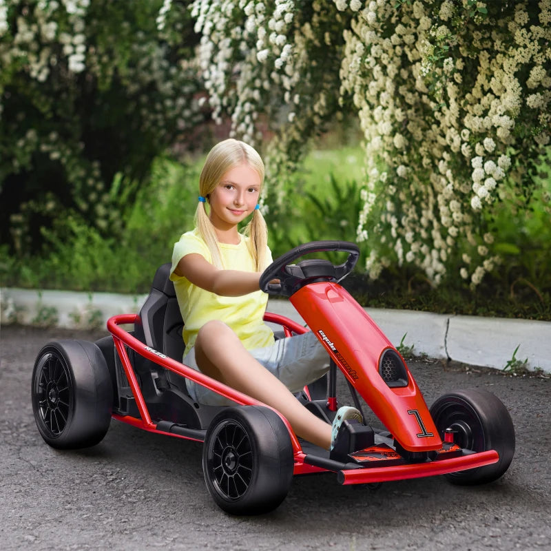 HOMCOM 24V Electric Go Kart for Kids, Drift Ride-On Racing Go Kart wit ...
