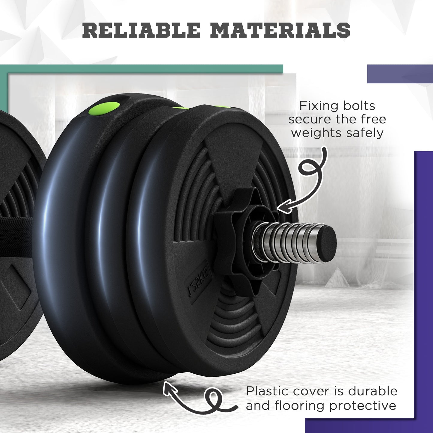 SPORTNOW Adjustable Weight Barbell & Dumbbells Set Free Weights Strength Muscle Exercise Home Gym Training, Black and Green