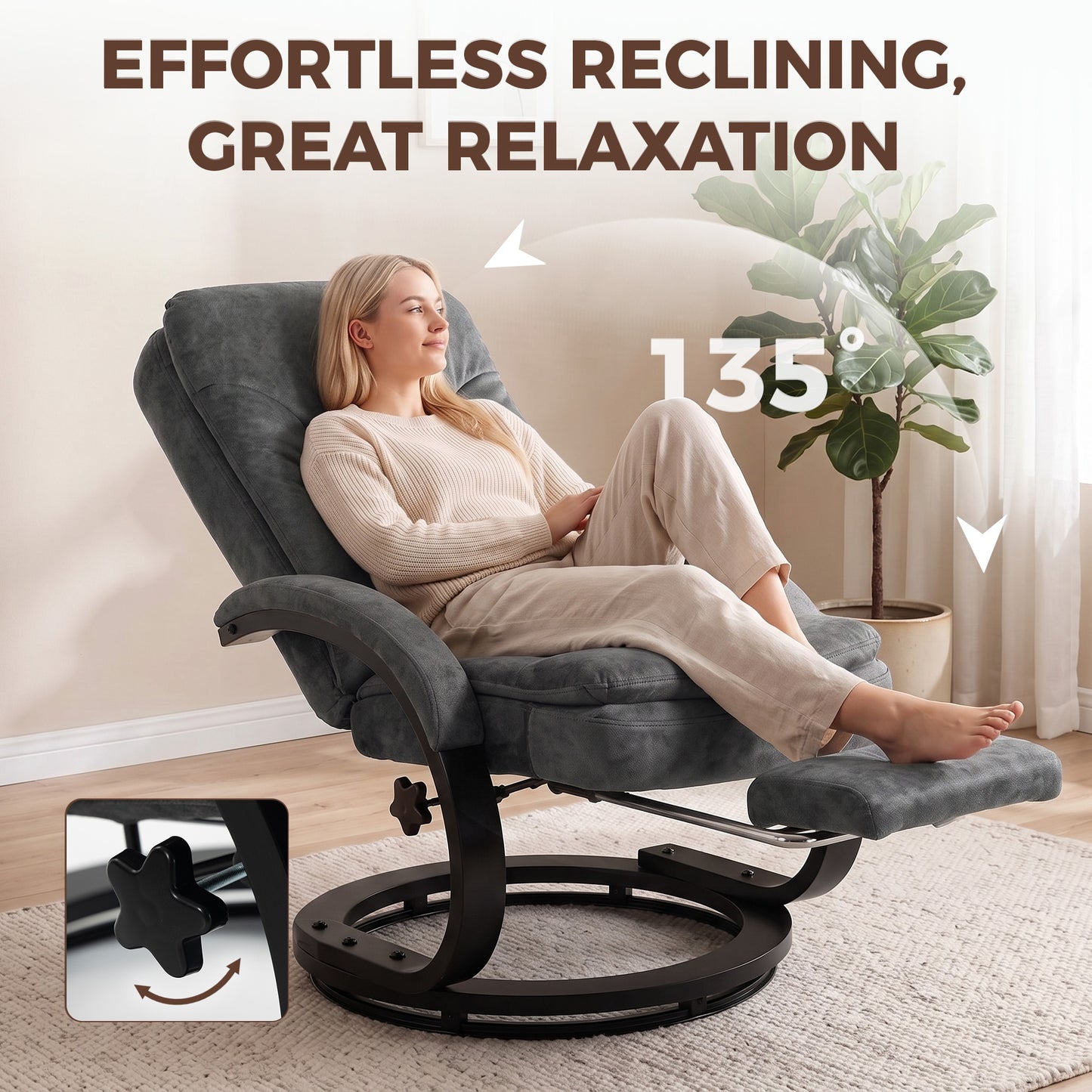 HOMCOM Swivel Recliner Chair, Velvet Recliner Armchair with Retractable Footrest, Dual-Layer Cushion, High Back, Dark Grey