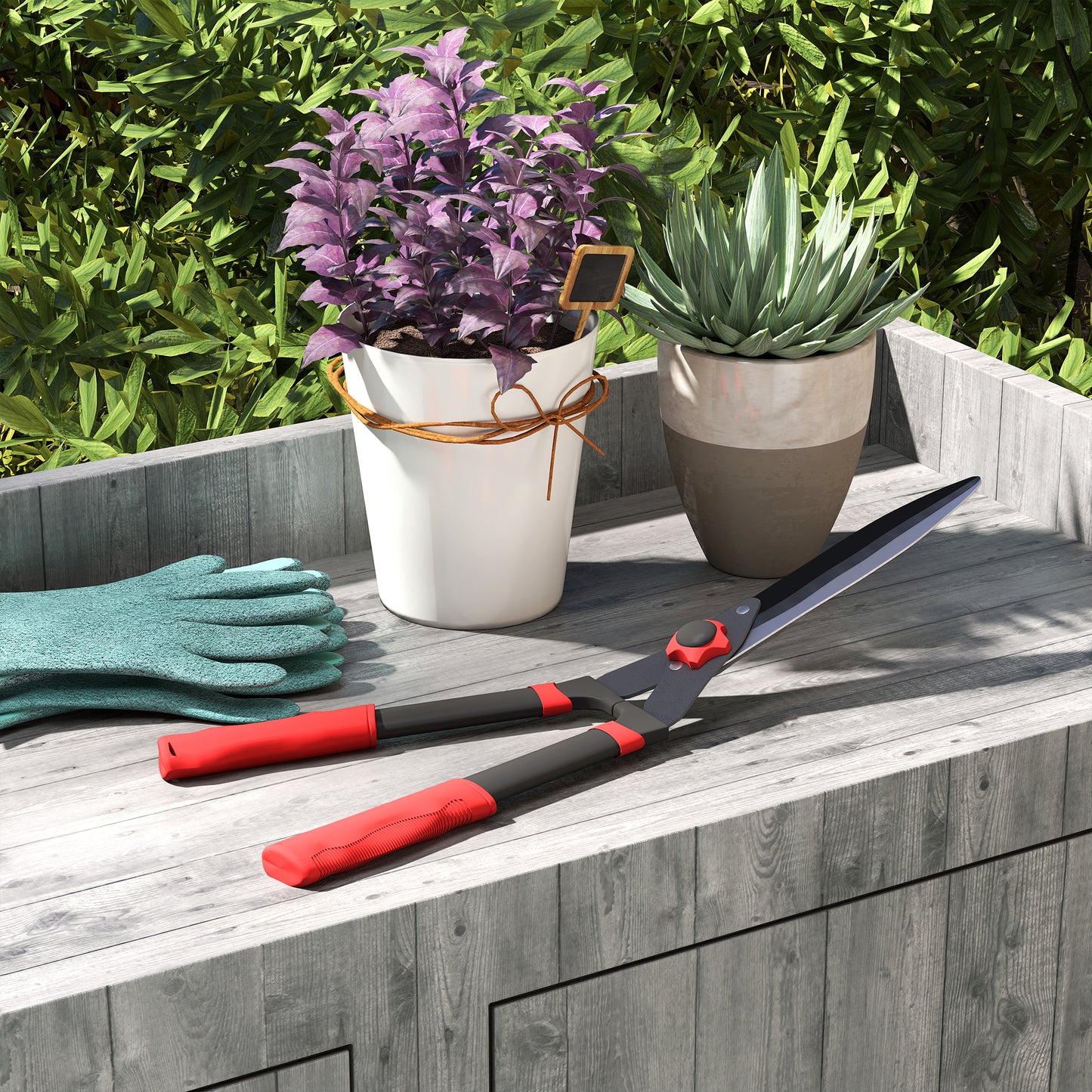 Outsunny Garden Shears, 63.5cm Heavy Duty Hedge Shears with Sharp Blades, Comfort Grip & Tension Adjuster for Hedges, Shrubs & Bushes, Easy Trimming