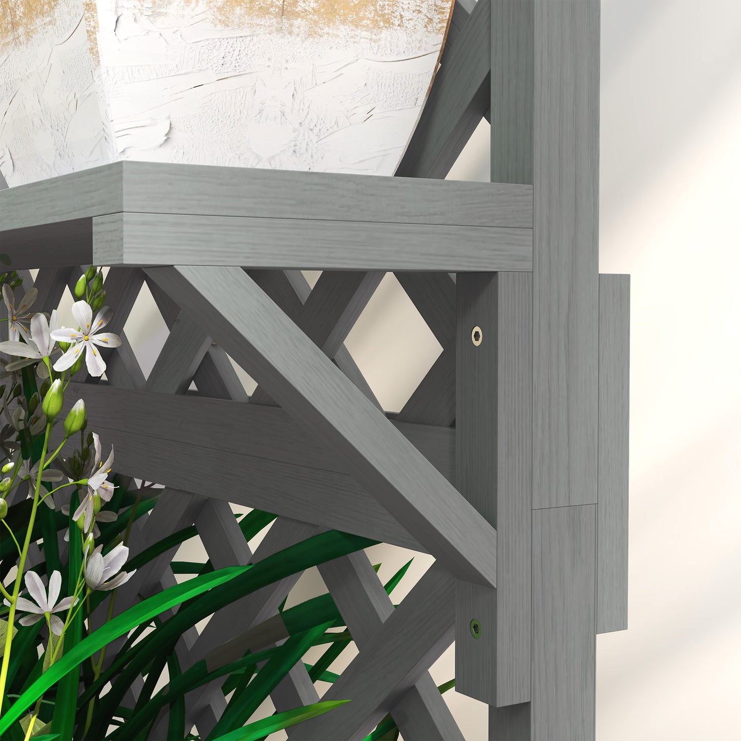 Outsunny Wooden Planter with Trellis, Freestanding Raised Bed with Roof, Shelves, Drainage Holes & Liner for Garden, Grey