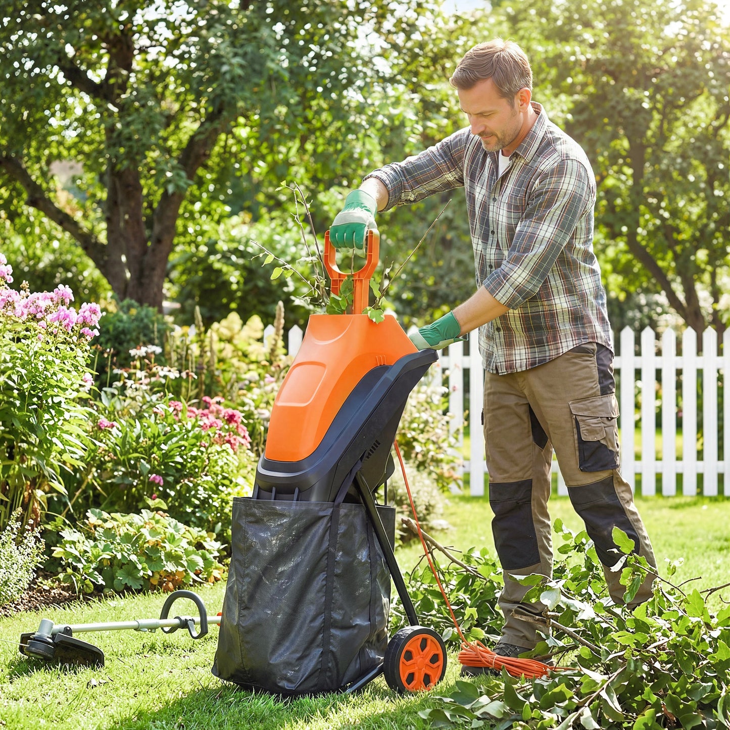 Outsunny 15-Amp Electric Wood Chipper, Corded Wood Mulcher Shredder with 45L Collection Bag, 4300RPM, 1.7" Cutting Diameter