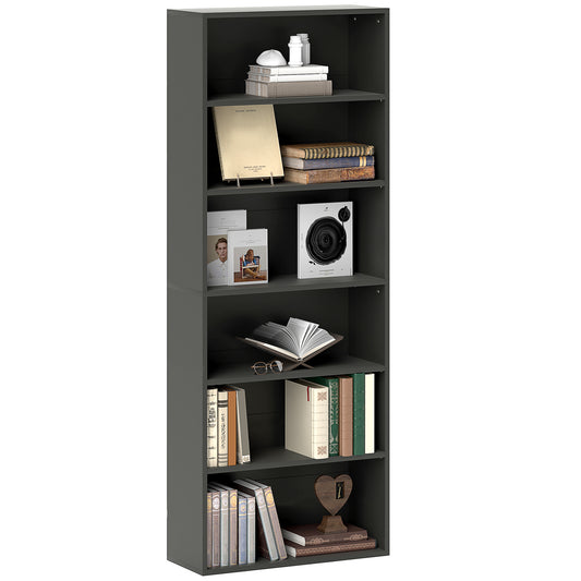 HOMCOM 6 Tier Bookshelf, Freestanding Bookcase with Adjustable Shelves, Storage Unit for Living Room, Bedroom, Study, Black