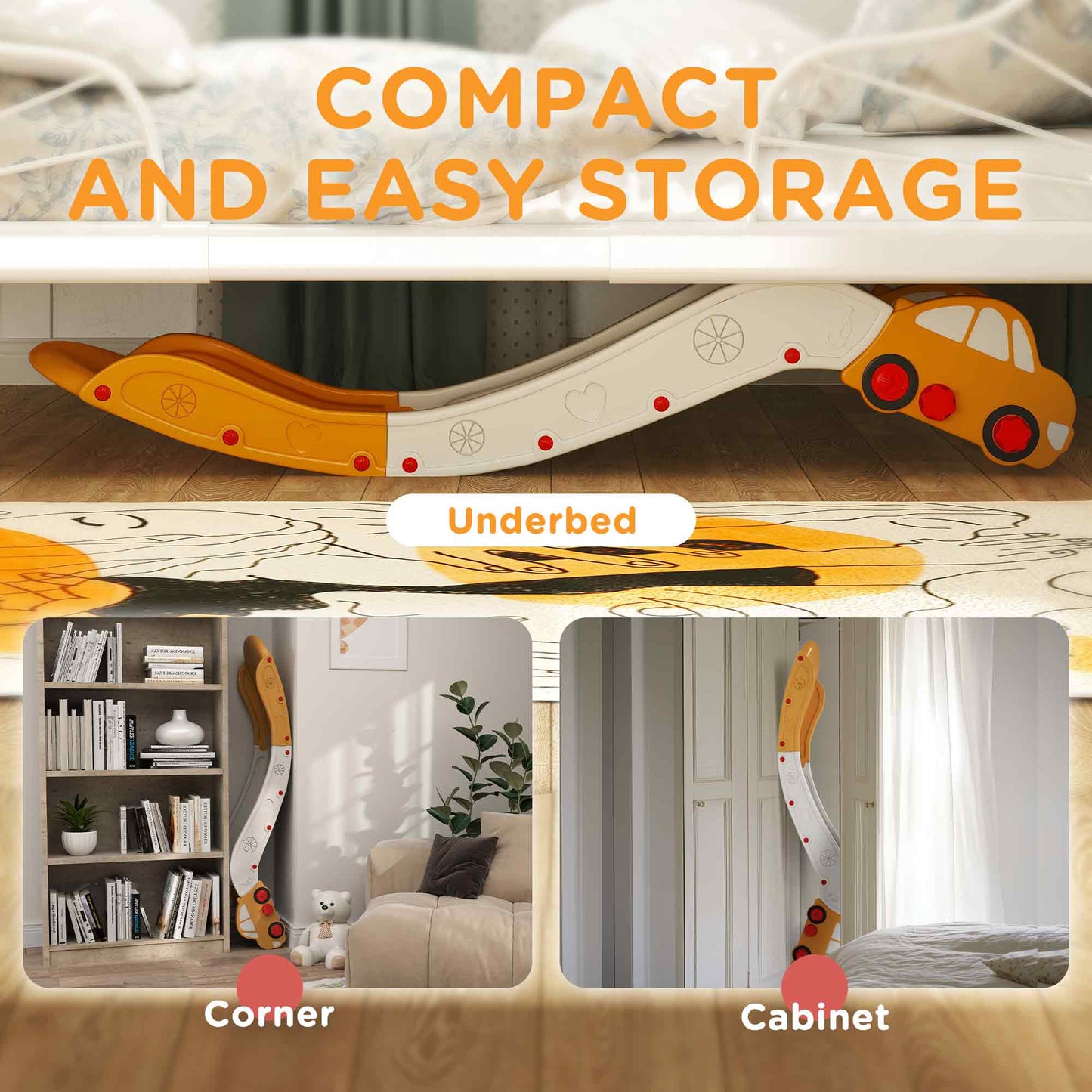 AIYAPLAY Kids Slide for Bed, Sofa, with Extended Length, Easy to assemble and Store, Yellow