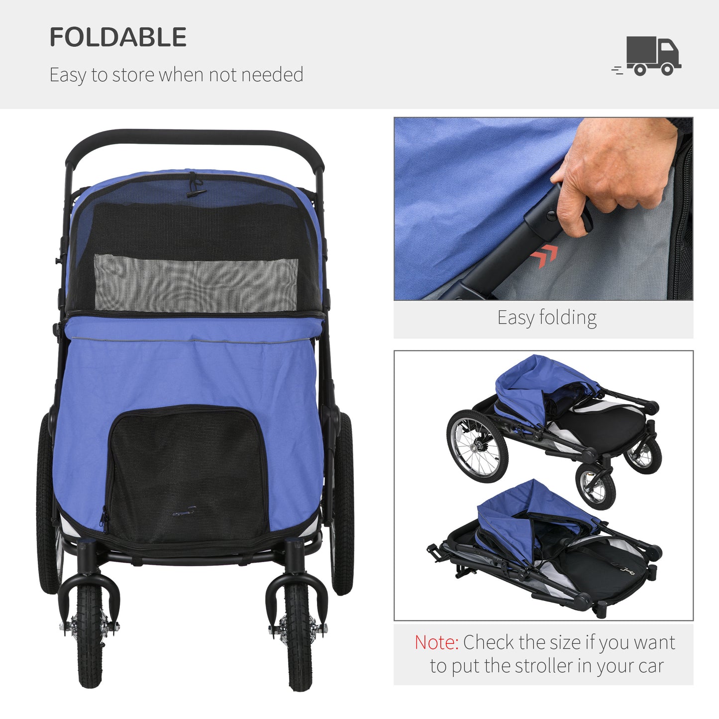 PawHut Foldable Pet Stroller with Washable Cushion Storage Bags Safety Leash for Medium and Large Dogs Cats Travel Blue