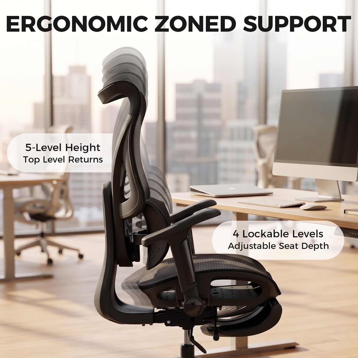 HOMCOM Ergonomic Office Chair with Lumbar Support, Mesh Reclining Desk Chair with Footrest, Adjustable High Back, Black