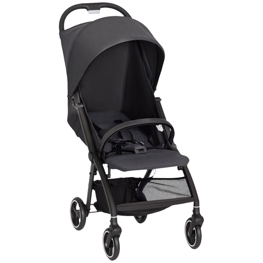 AIYAPLAY Travel Stroller, Lightweight Pushchair, Compact Buggy with Canopy, Basket and Multi-Position Recline, Dark Grey