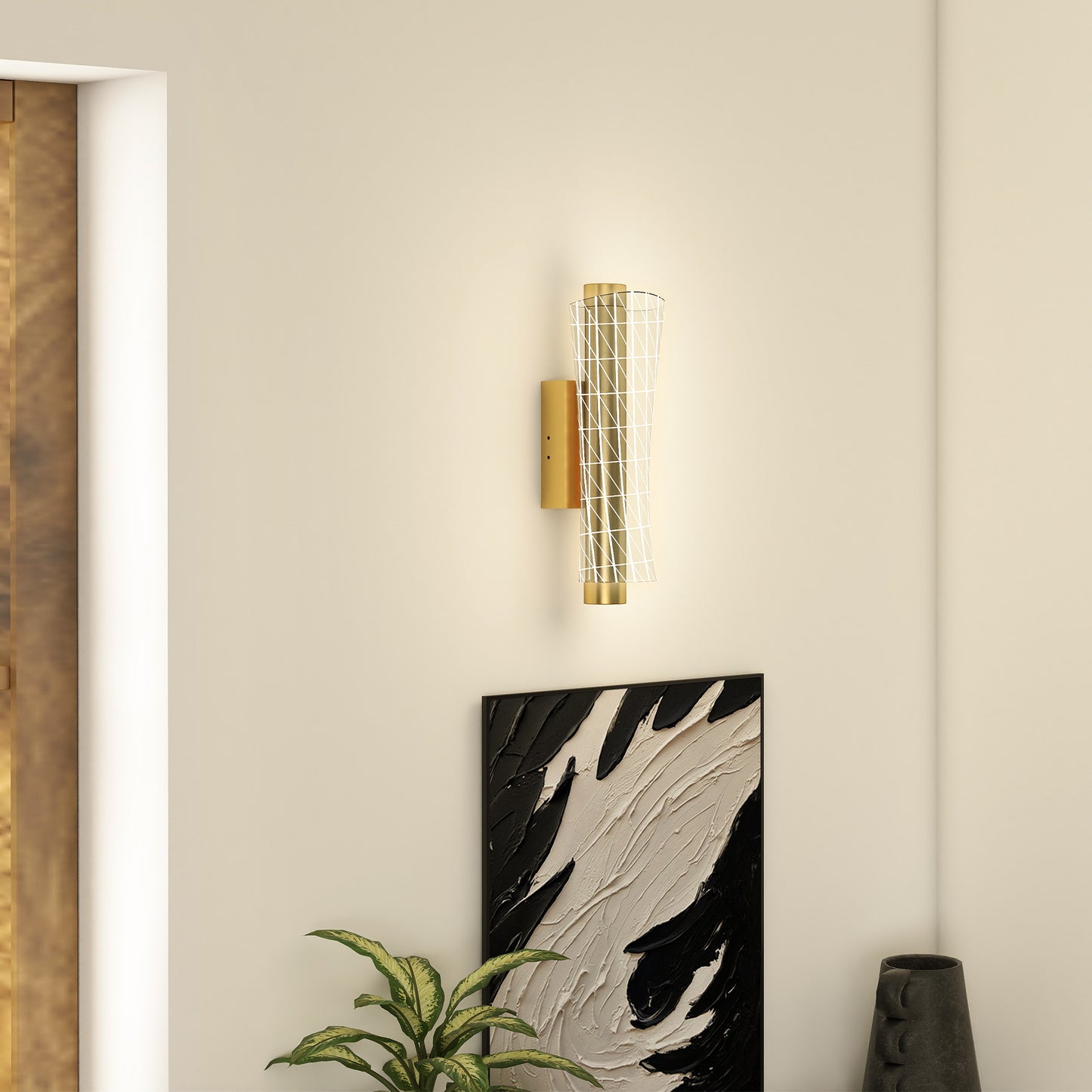HOMCOM LED Wall Lamp 2-Pack, 9W Modern Geometric Mesh Light, Adjustable 3000K/4000K/6500K for Bedroom, Living Room, Hallway, Gold Tone