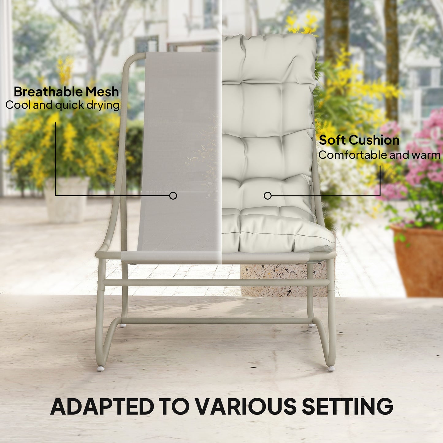 Outsunny Bistro Set for Garden, 3 Piece Outdoor Table and Chair with Footstool and Cushions, Comfy Balcony Furniture
