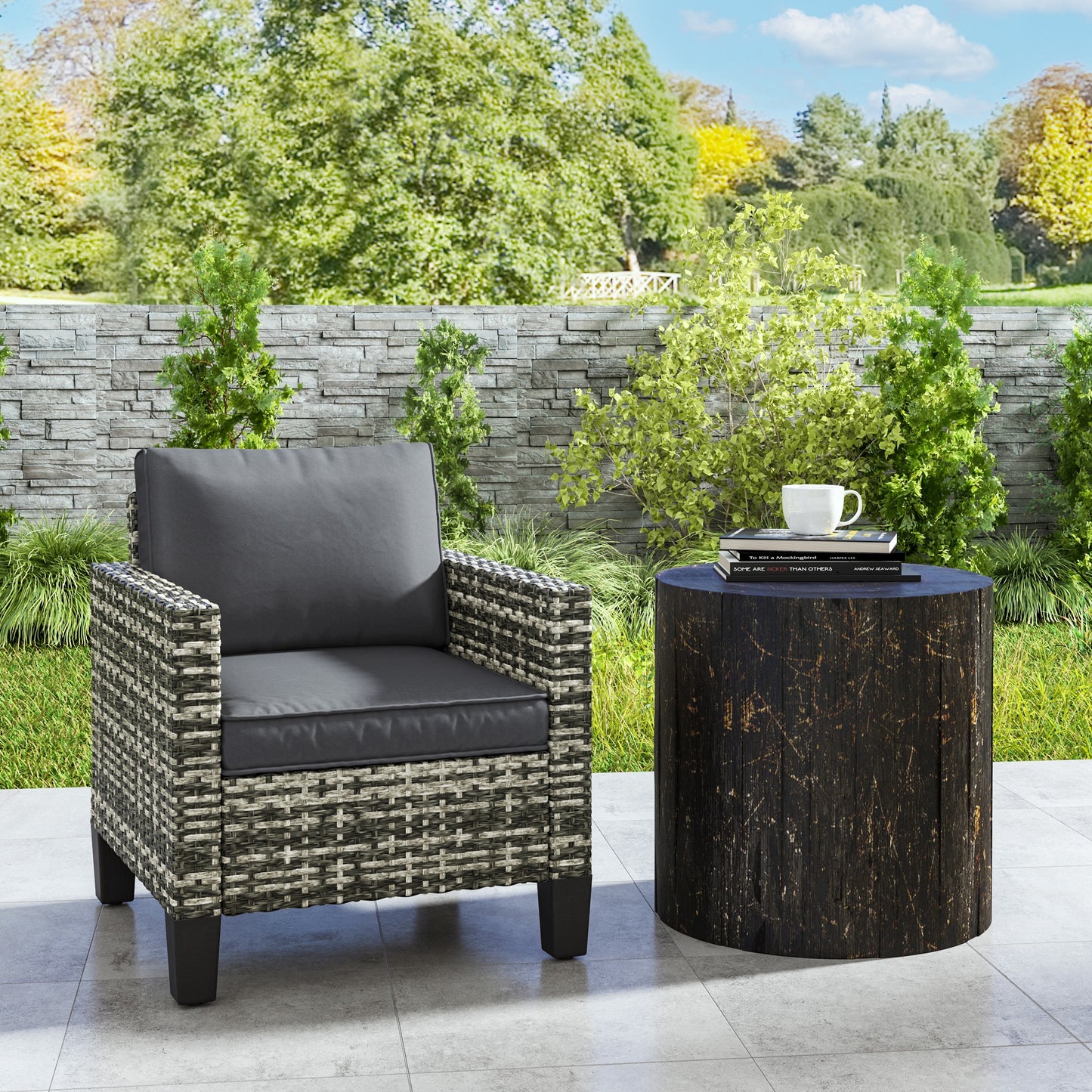 Outsunny Single Rattan Armchair, with Cushions - Light Grey