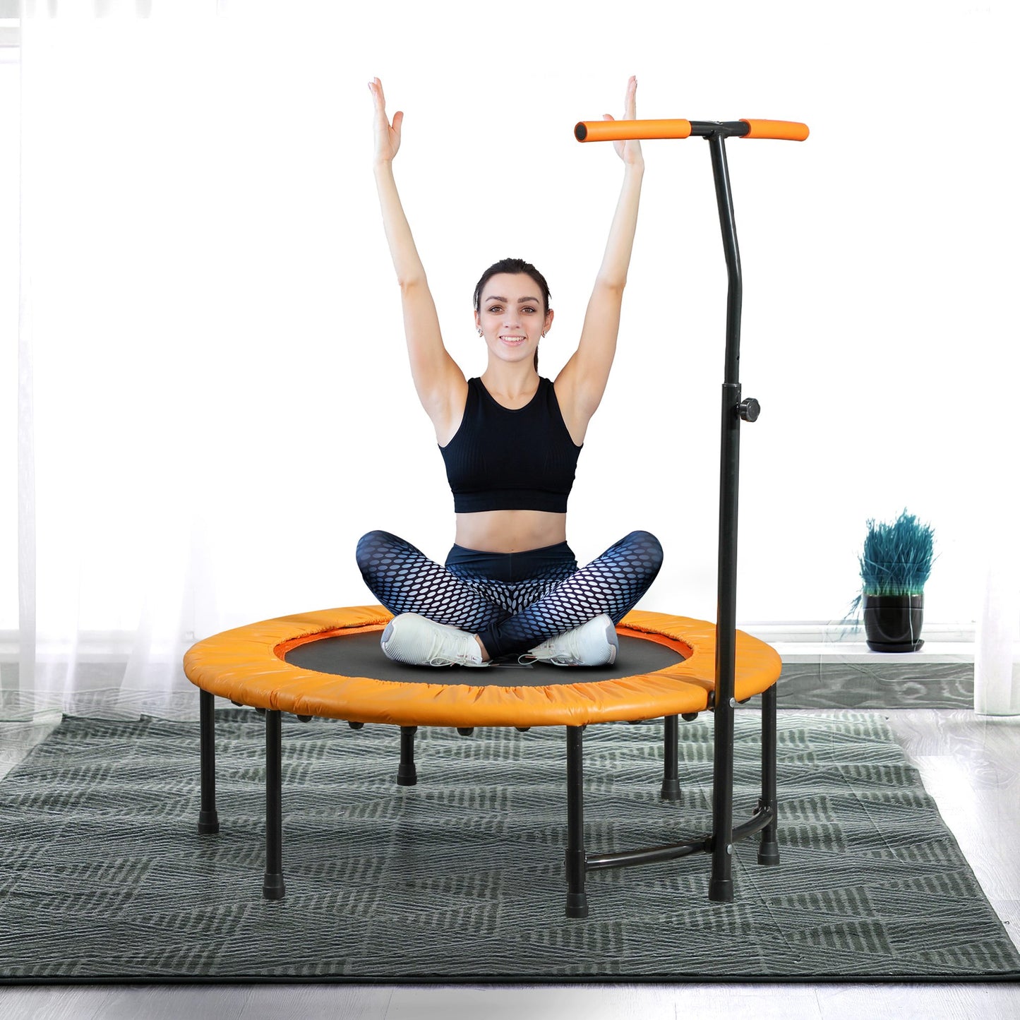 HOMCOM 40" Fitness Trampoline with Adjustable Handle, Support Up to 100kg, Orange