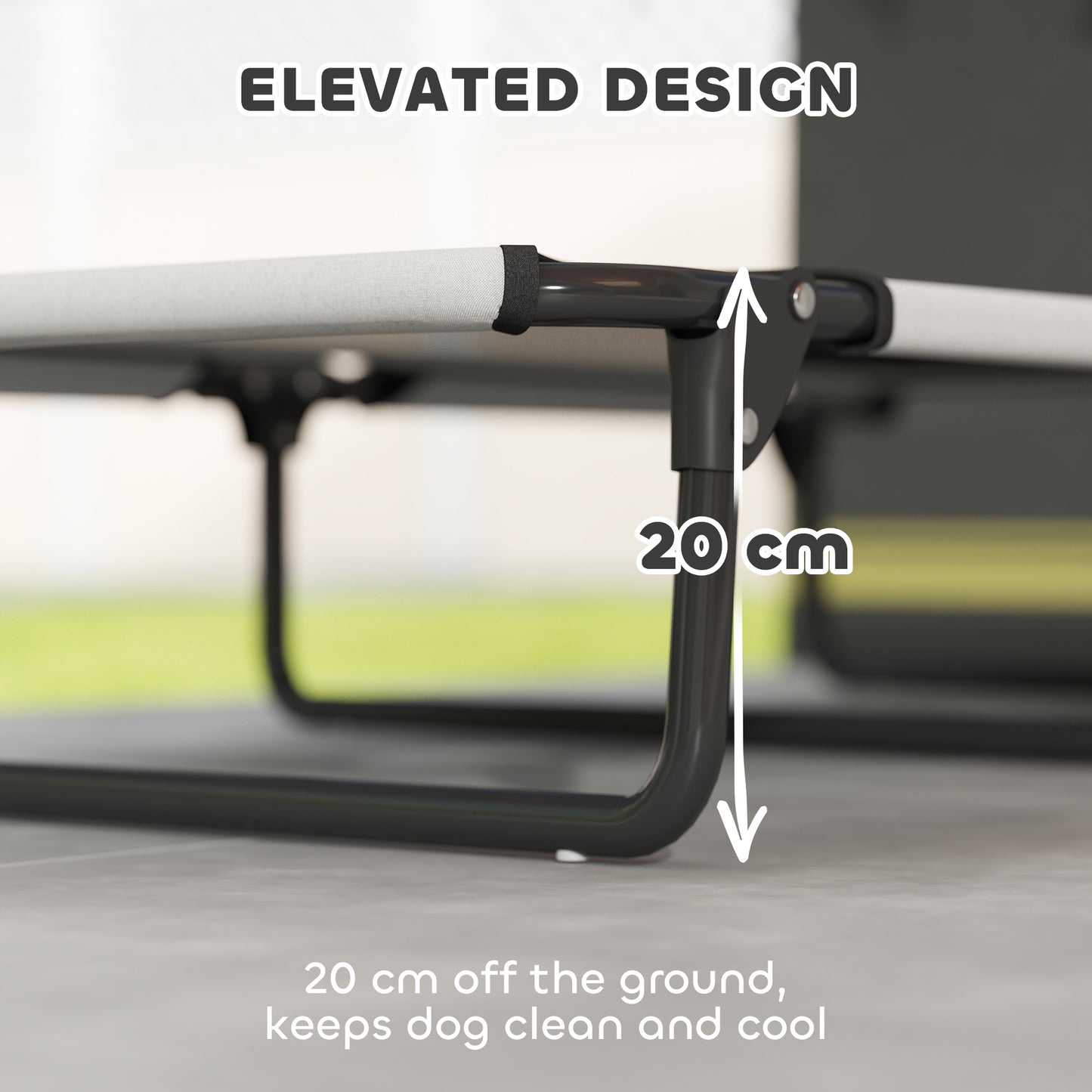 PawHut Portable Raised Dog Bed, Elevated Pet Cot with Breathable Mesh for Indoor Outdoor, for Large Dogs, Light Grey