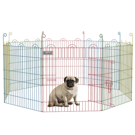 PawHut Pet Playpen Crate, with Eight Panels, Door, for Indoors and Outdoors, 60H x Ø156cm