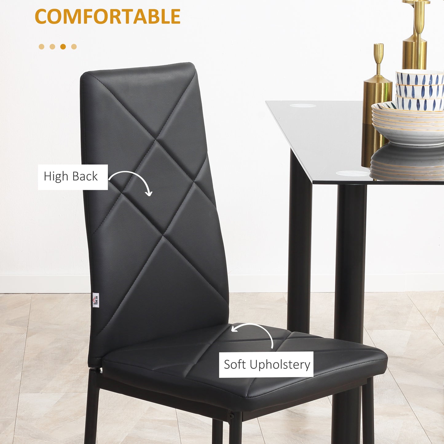 HOMCOM Faux Leather Dining Chairs Set of 4 - Black