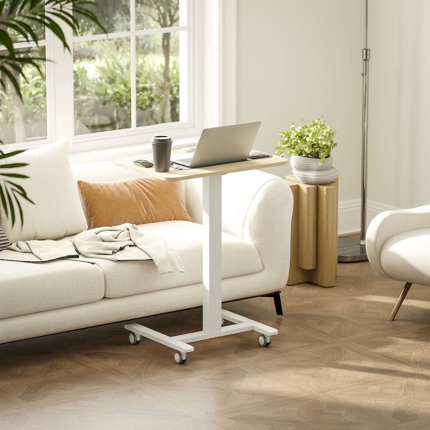 Vinsetto Movable Standing Desk, Adjustable Sit-Stand Design with Crank, Natural Wood
