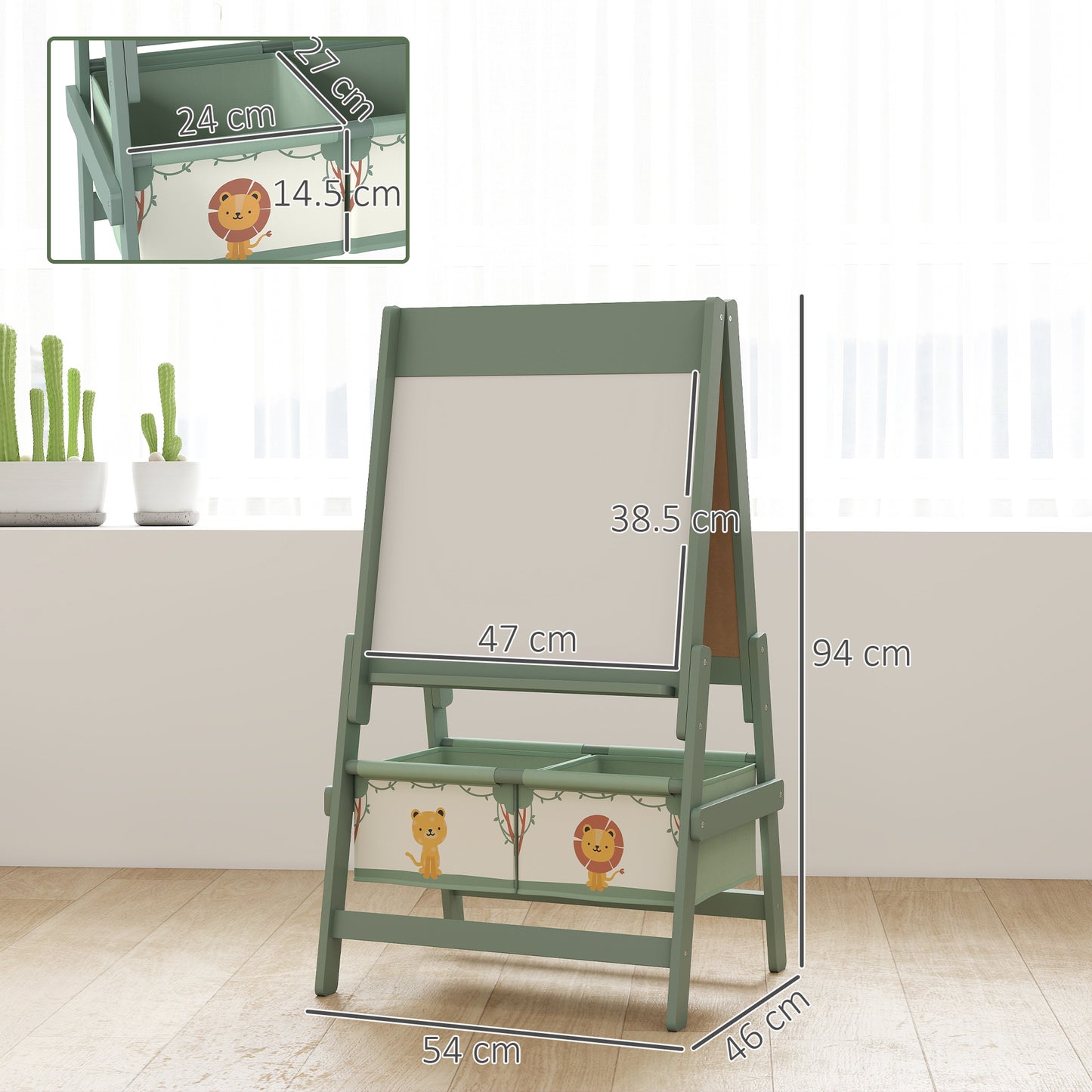 AIYAPLAY Art Easel for Kids, Double-Sided Whiteboard/Blackboard with Paper Roll, Two Storage Boxes, for Ages 3-8 Years, Green