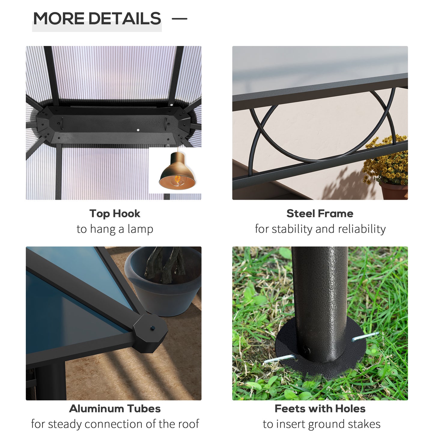 Outsunny Hardtop Gazebo Garden Pavilion with UV Resistant Polycarbonate Roof Curtains Steel & Aluminium Frame 3 x 4m Grey