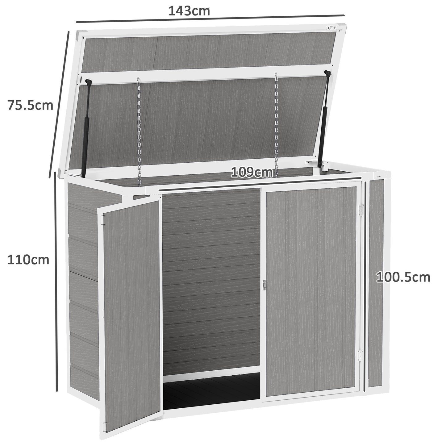 Outsunny 4.7x2.5 FT Garden Shed, Double Bin Storage with Lockable Doors & Openable Lid, Grey