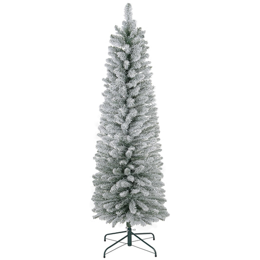 HOMCOM 5ft Artificial Snowy Pencil Christmas Tree - Green