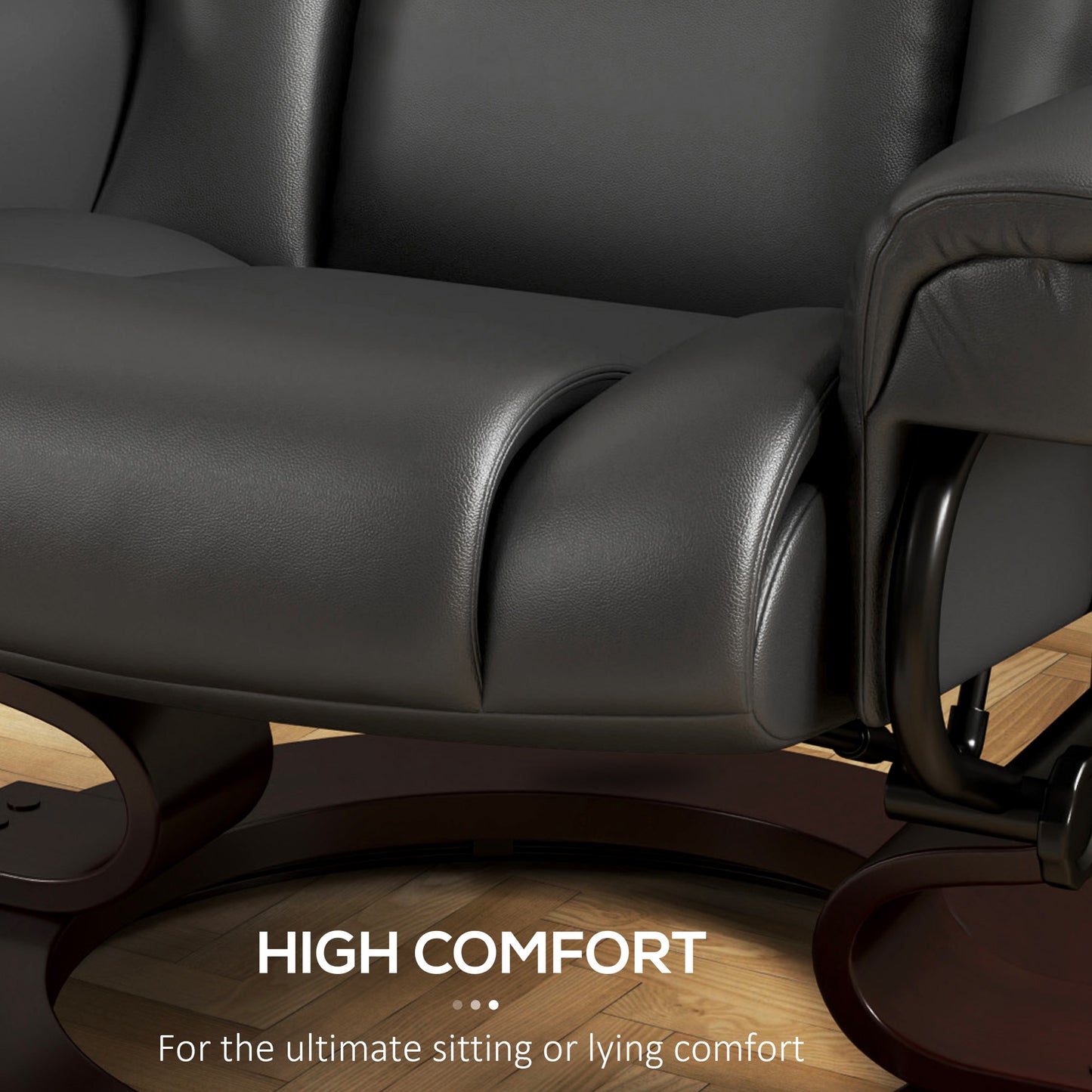 HOMCOM Massage Recliner Chair with Footstool, Upholstered Reclining Armchair, Adjustable Backrest, Steel Frame, Wood Base, Swivel, Black