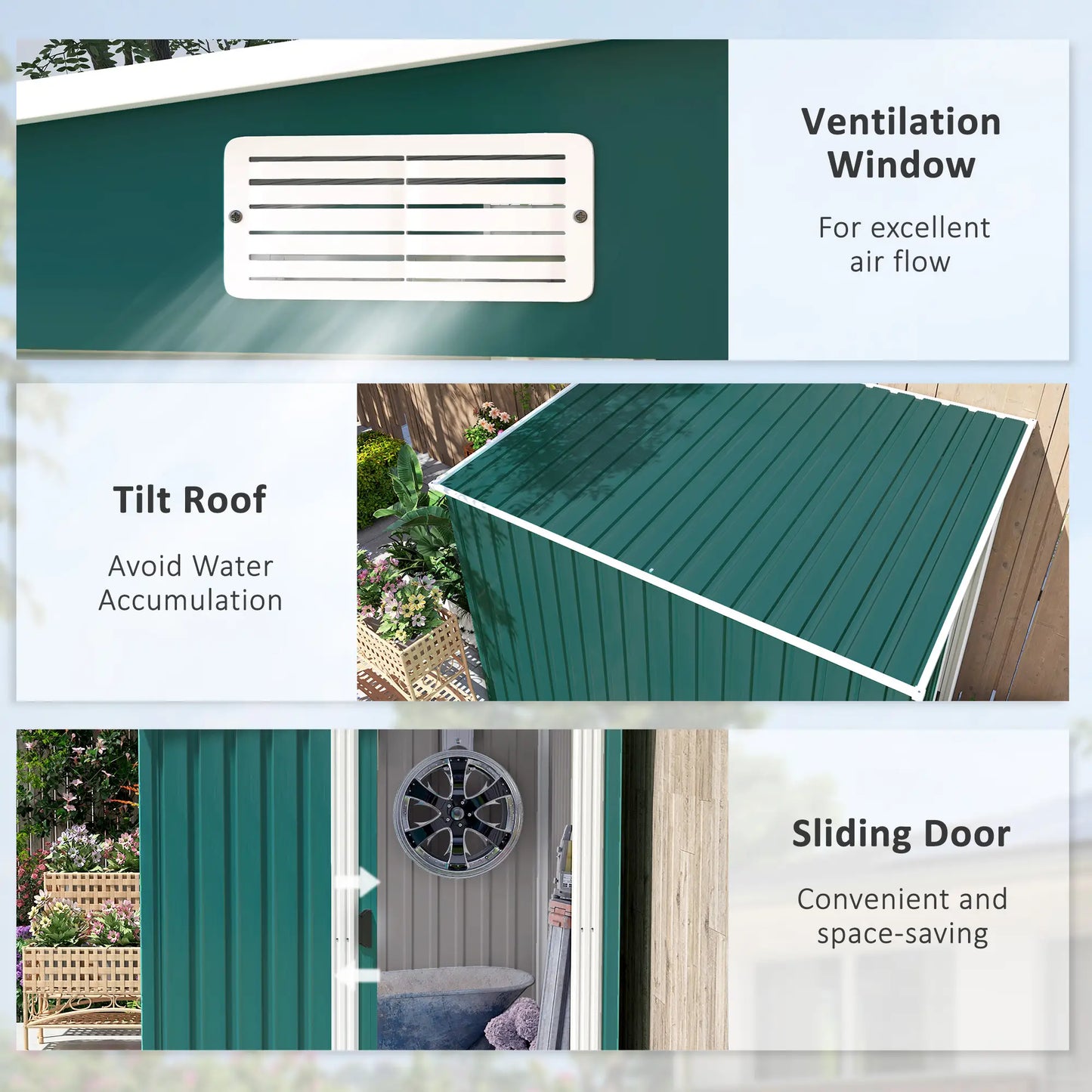 Outsunny 7 x 5ft Galvanised Metal Shed, with Sliding Door - Green