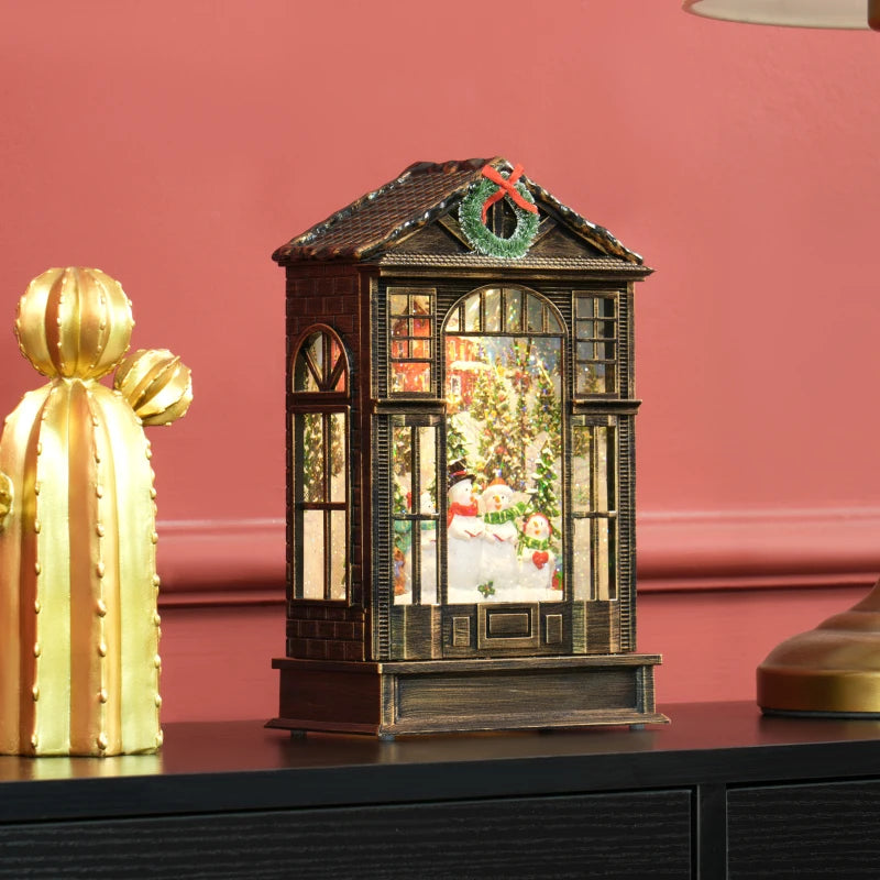 HOMCOM Christmas Snow Globe Lantern with Lights, Musical Snow Globe with Swirling Glitter, Battery Operated Musical Christmas Decoration for Holiday Party Gift, Bronze Tone